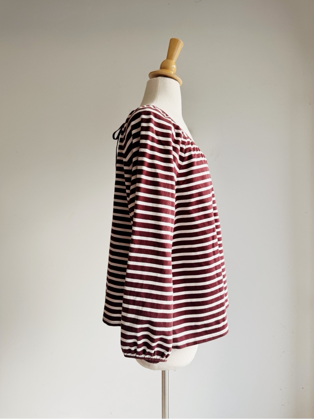 J.Crew Brown & Ivory Striped Cotton Peasant Top | XL | French Girl Fall Blouse - Picture 4 of 7